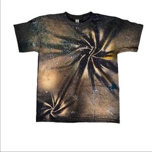 handmade black graphic T-shirt that has been bleached and dyed